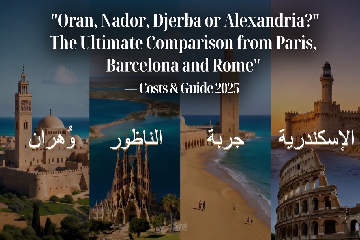 Oran, Nador, Djerba ou Alexandrie ? Le Grand Comparatif depuis Paris, Barcelone et Rome — Coût et Guide 2025
